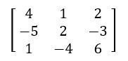 Matrix with three rows and three columns containing numbers: 4, 1, 2; -5, 2, -3; 1, -4, 6.