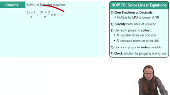 Solving Linear Equations with Fraction or Decimal Coefficients Example 1