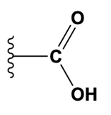 Diagram of a carboxyl functional group with carbon, oxygen, and hydroxyl components.