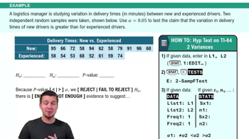 Hypothesis Test for Two Variances Using a TI-84 Example 1