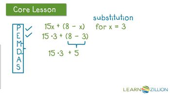 Evaluate multiple step algebraic expressions by substitution