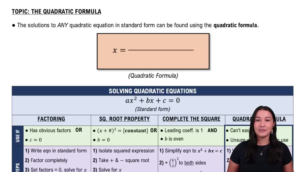 Solving Quadratic Equations Using The Quadratic Formula