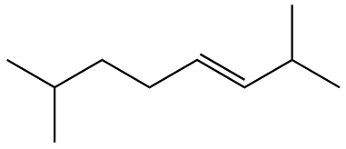 Structural formula of an alkene with a double bond and two isopropyl substituents on a carbon chain.