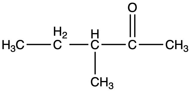 Structural formula of 3-methyl-2-pentanone, a ketone functional group.
