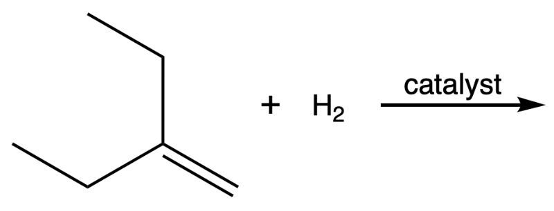 Hydrogenation reaction showing reactants and catalyst for organic chemistry synthesis.