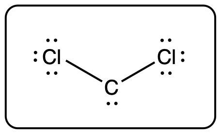 Lewis structure of a carbon-chlorine compound with a V-shape.