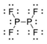 Lewis structure for F2P—PF2 showing all nonterminal atoms with trigonal pyramidal geometry.