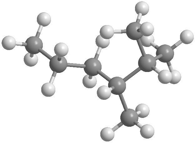 3D model of a molecule for organic chemistry skeletal formula conversion.