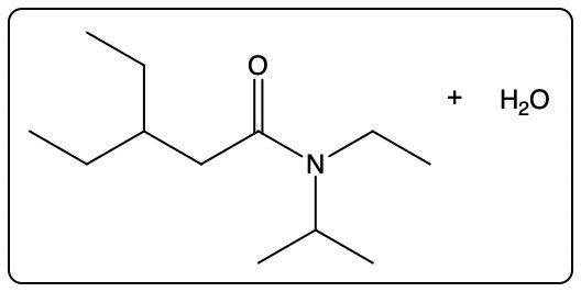 Final product of carboxylic acid and amine reaction, showing amide formation and water.