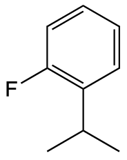 Structural diagram of a benzene ring with a fluorine and an isopropyl group attached.
