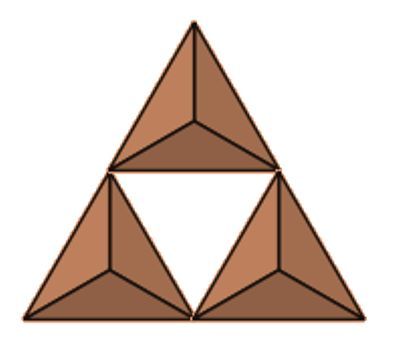 Three tetrahedra arranged in a triangular shape, depicting a silicate anion configuration.
