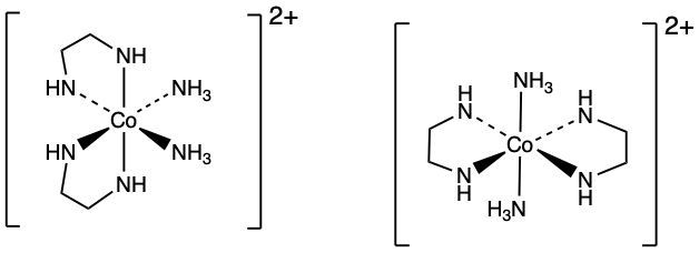 Structures of diastereoisomers of [Co(en)2(NH3)2]2+ with enantiomeric pairs labeled.