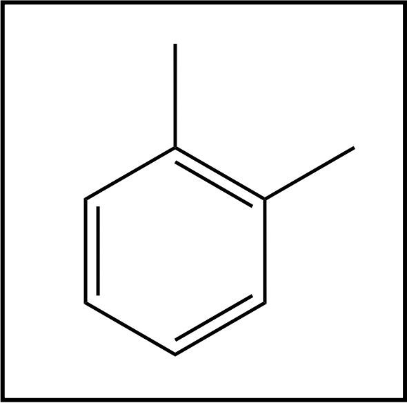 Structure of meta-dimethylbenzene with one methyl group at the top and one at the right.