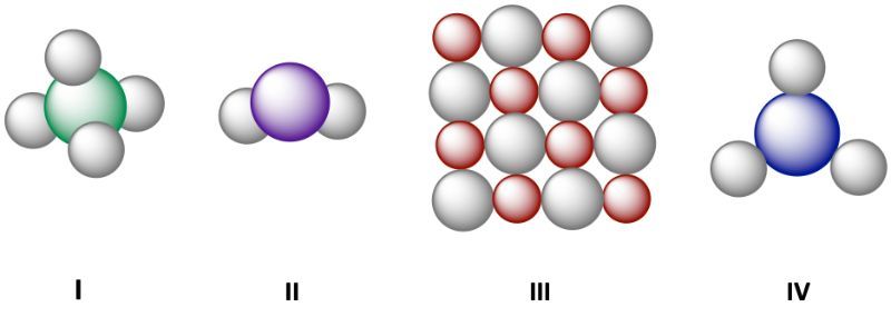 Molecular structures of four hydrides, with hydrogen represented as white spheres, for melting point comparison.