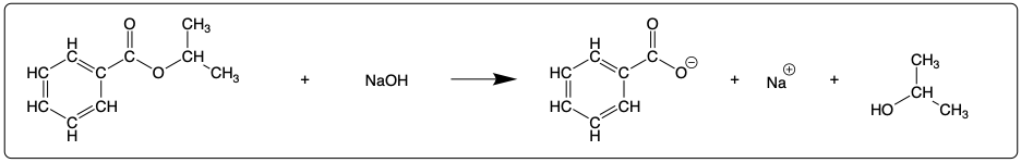 Condensed structural formula of sodium hydroxide in saponification reaction.