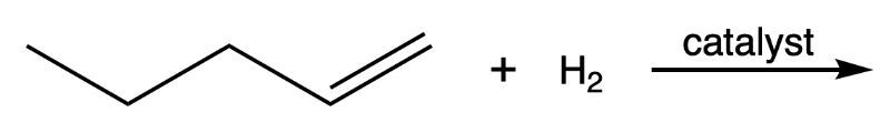 Hydrogenation reaction showing reactants and catalyst for organic synthesis.