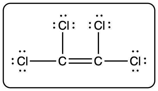 Lewis structure of a carbon-chlorine compound with a double bond.