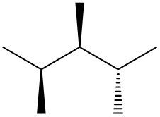 Skeletal formula with group 1 coming out, group 2 going inside, and group 3 in the plane of the page.