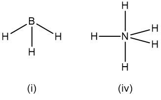 Electron-dot structures for binary hydrides of boron and nitrogen.