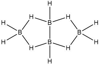 Structural diagram of tetraborane(10) showing B–H terminal and bridge bonds.