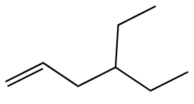 Structural formula of an alkene with a double bond and branched carbon chain for systematic naming.