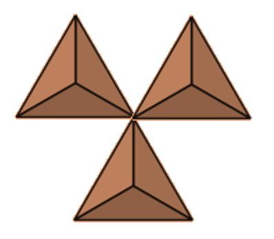 Three tetrahedra arranged in a triangular formation, depicting bonding types.