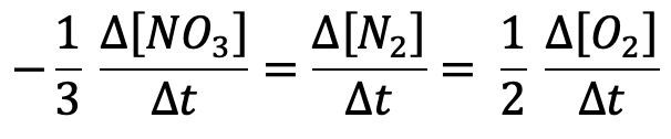 Alternative stoichiometric rate equation for the reaction 2 NO3 → N2 + 3 O2.