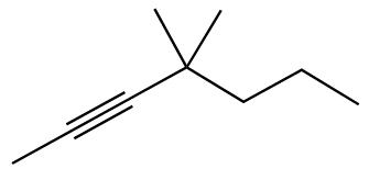 Structural formula of an alkyne with a triple bond and a branched carbon chain for hydrogenation reaction.
