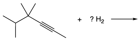 Structural formula of an alkyne reacting with an unknown amount of hydrogen gas in an addition reaction.