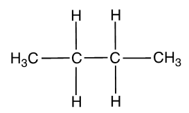 Structural diagram of a butane molecule showing carbon and hydrogen atoms connected by single bonds.