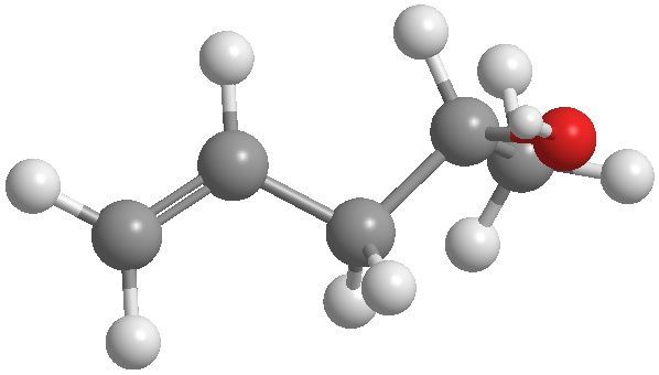 3D molecular model of an organic compound for skeletal formula study.