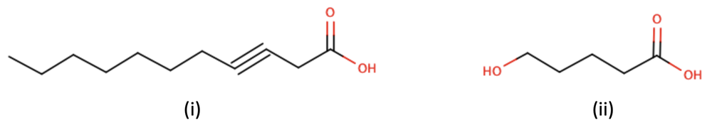 Condensed structures of organic compounds for question (i) in structural formula topic.