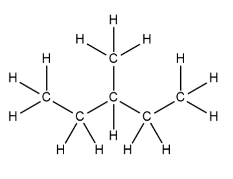 Structural formula showing a branched hydrocarbon with five carbon atoms and associated hydrogen atoms.