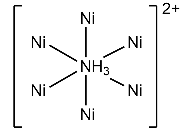 Lewis structure of a complex ion with nickel and six NH3 ligands, depicting coordination.