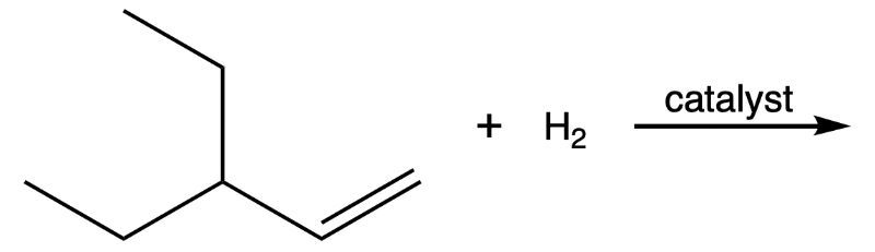 Hydrogenation reaction showing reactants and catalyst for product synthesis.