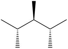 Skeletal formula with both groups 1 and 2 coming out of the page, group 3 going inside.