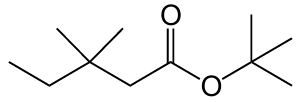 Structural formula of an ester with a tert-butyl group and a 2,2-dimethylpropanoate moiety.