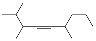 Structural formula of a symmetrical alkyne with two alkyl groups on each side of a triple bond.