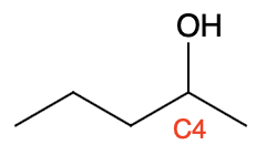 Line structure of CH3(CH2)2CHOHCH3 showing the position of the hydroxyl group.