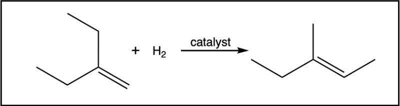 Completed hydrogenation reaction with products shown for organic chemistry synthesis.