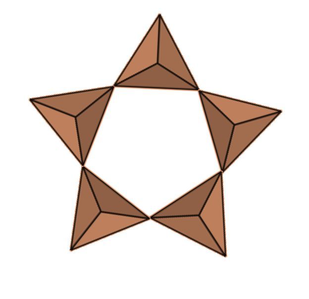 Illustration of five tetrahedra arranged in a star shape.