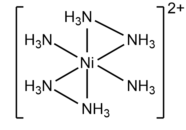 Lewis structure of [Ni(NH3)6]2+ with nickel at the center and six NH3 ligands arranged around it.