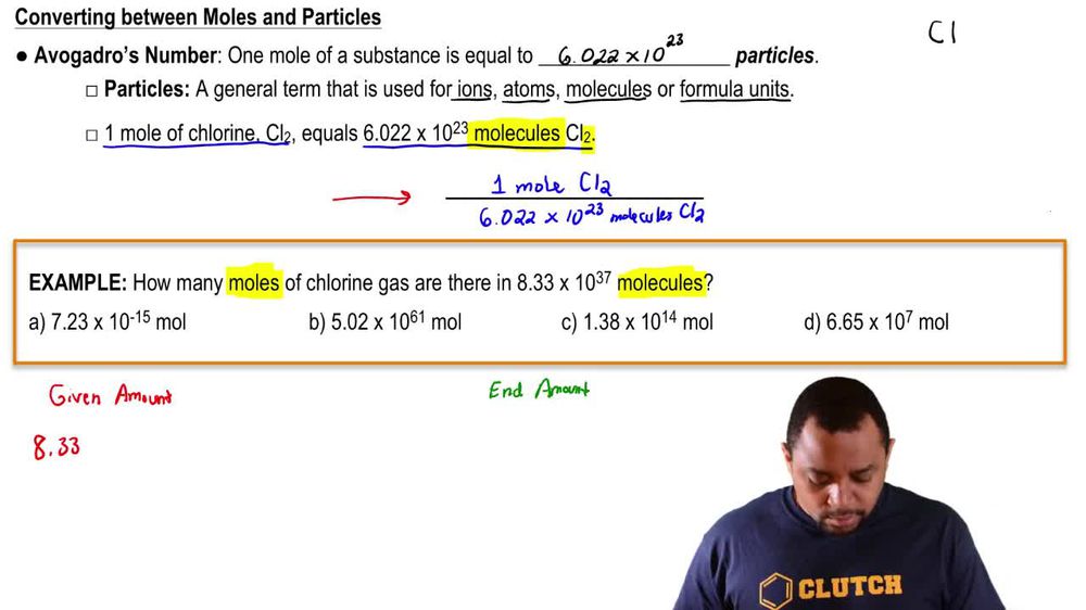 Converting between clearance moles and particles