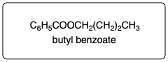 Visual representation of esterification process between benzoic acid and 1-butanol.