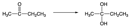Chemical reaction showing a ketone converting to a diol with hydroxyl groups added, indicating a redox process.