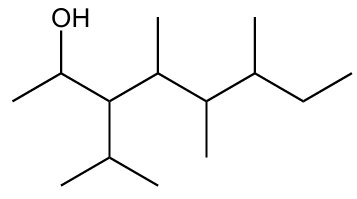 Structural formula of a branched alcohol molecule with hydroxyl group attached to a carbon chain.