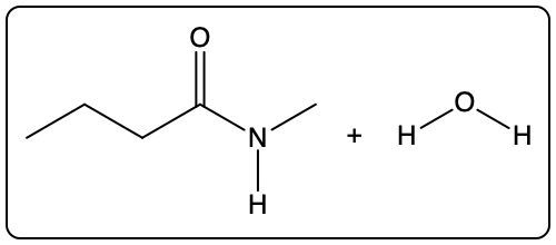 Reaction diagram with amine and carboxylic acid showing products.