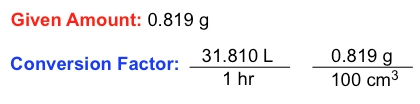 Given amount: 0.819 g, conversion factors for fuel consumption and density.