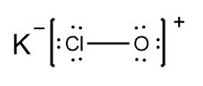 Lewis Dot Structure for potassium hypochlorite, KClO, with a negative charge on K.