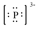 Lewis dot symbol for P3- ion, showing three extra electrons.